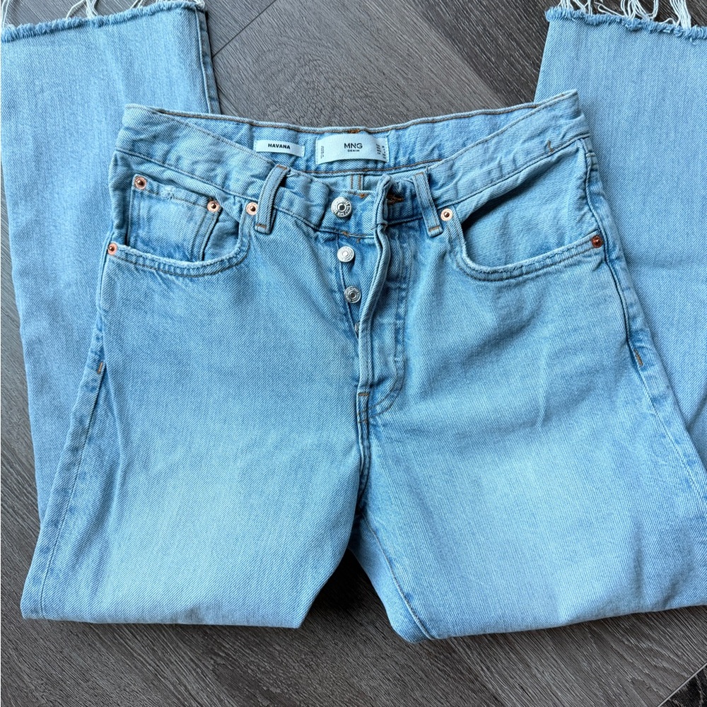 Mango Sky Blue Straight Leg Jeans